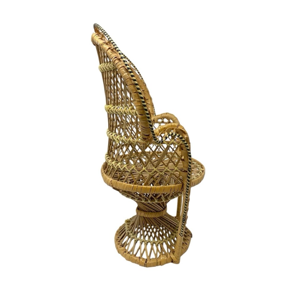 Vintage Wicker Rattan Peacock Fan Back Rattan Chair Doll Plant Stand Boho Decor - Picture 4 of 5